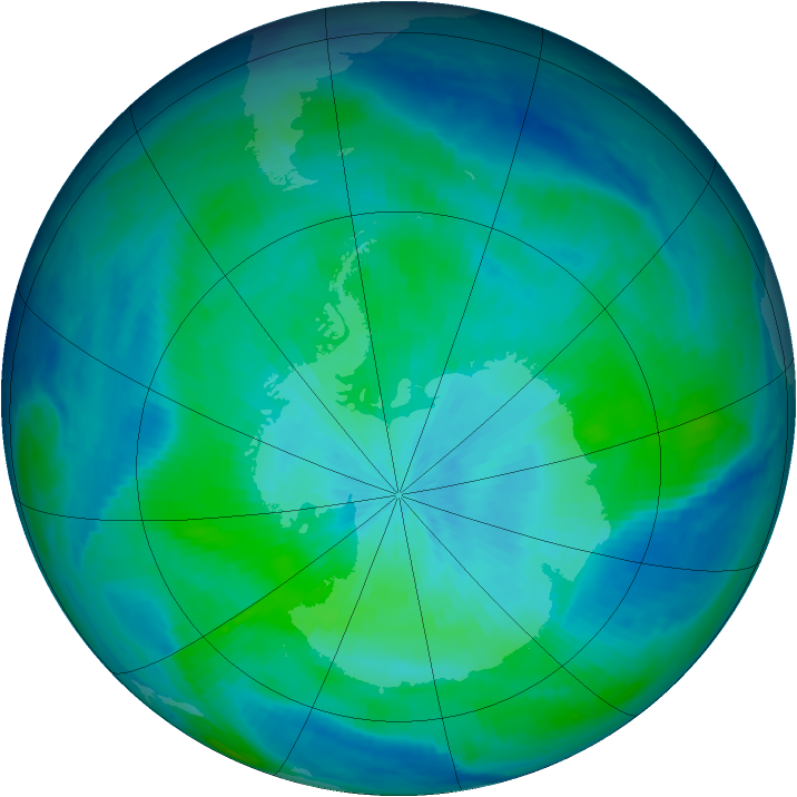 Antarctic ozone map for 07 March 1998